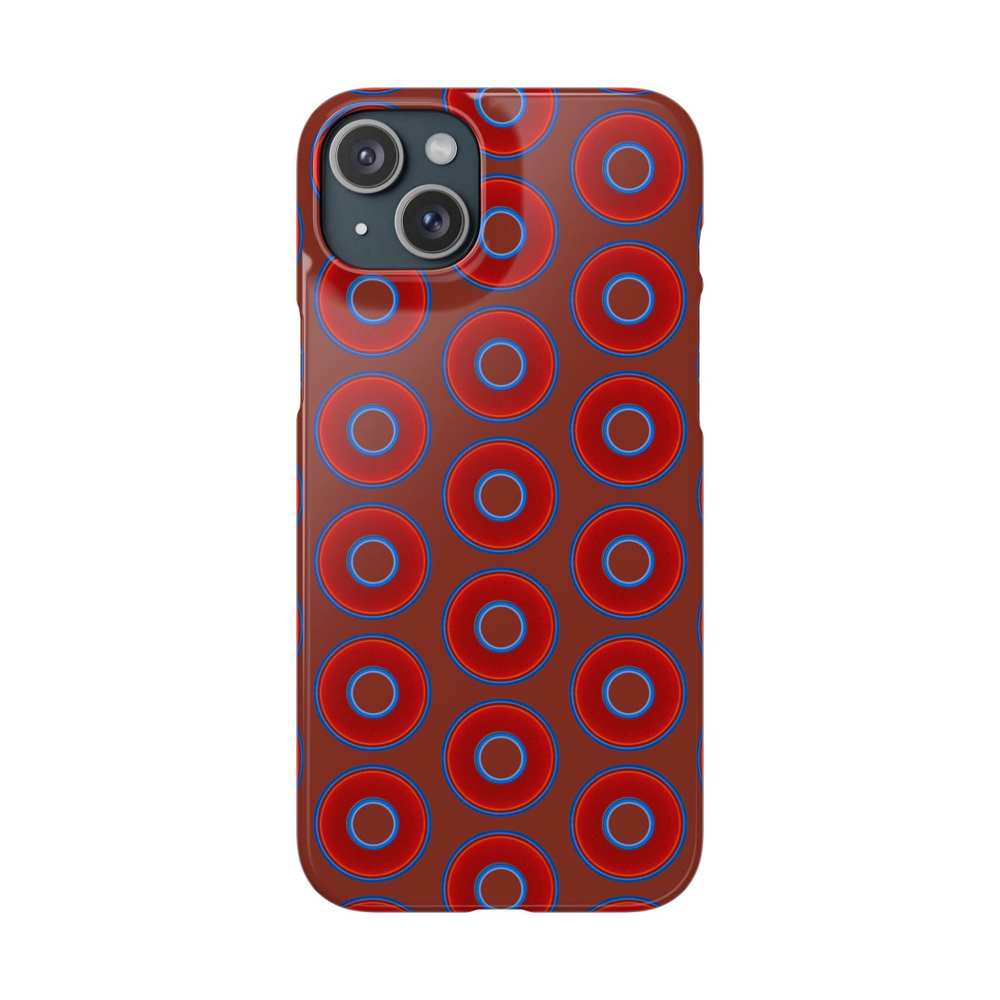 Lumpy Donut Snap Case - red vivid donut print w/burnt umber background