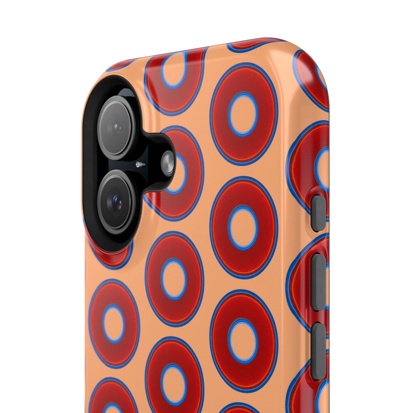 Impact-Resistant Lumpy Donut Case - red vivid donut print w/peach background