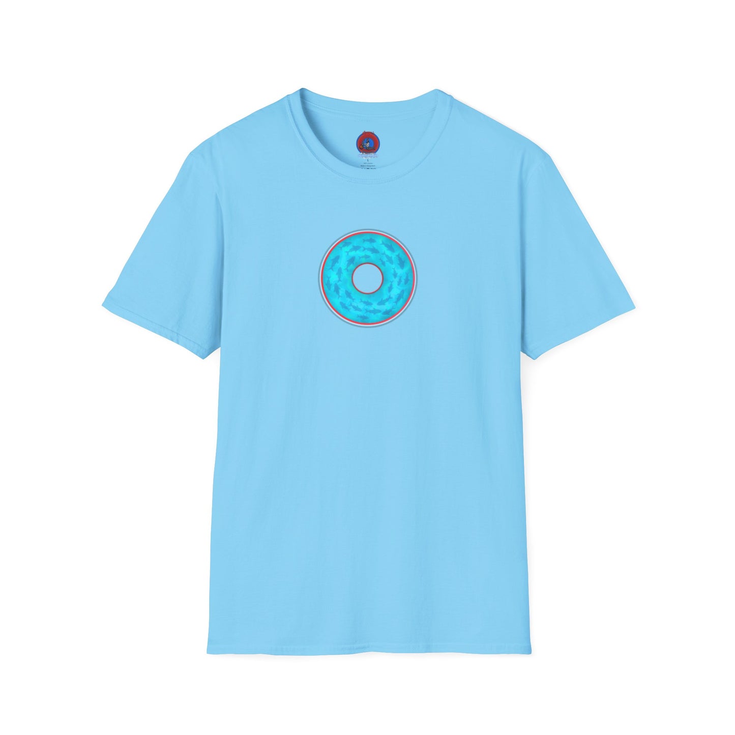 Classic Donut Tee - Unisex Soft-Style - "Skoolie of Phishies" - vivid sea donut - w/light blue water - variant 1