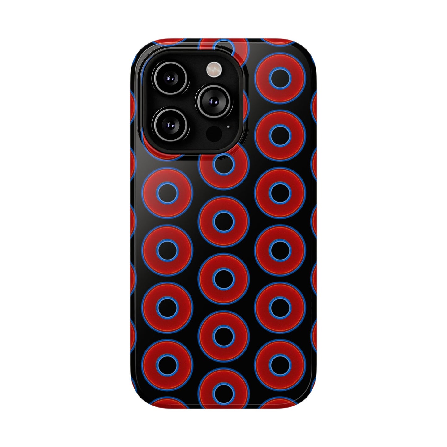 Impact-Resistant Lumpy Donut Case - red vivid donut print w/black background