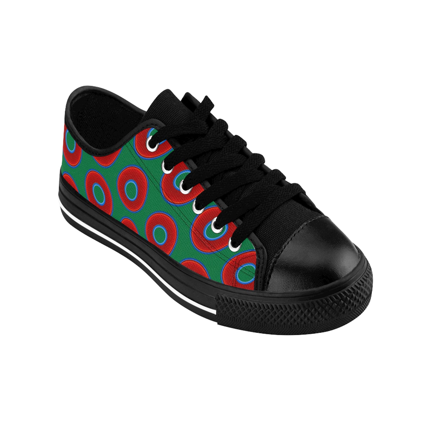Women's Cushiony Convectors - Low Top - large red vivid donut print w/green background