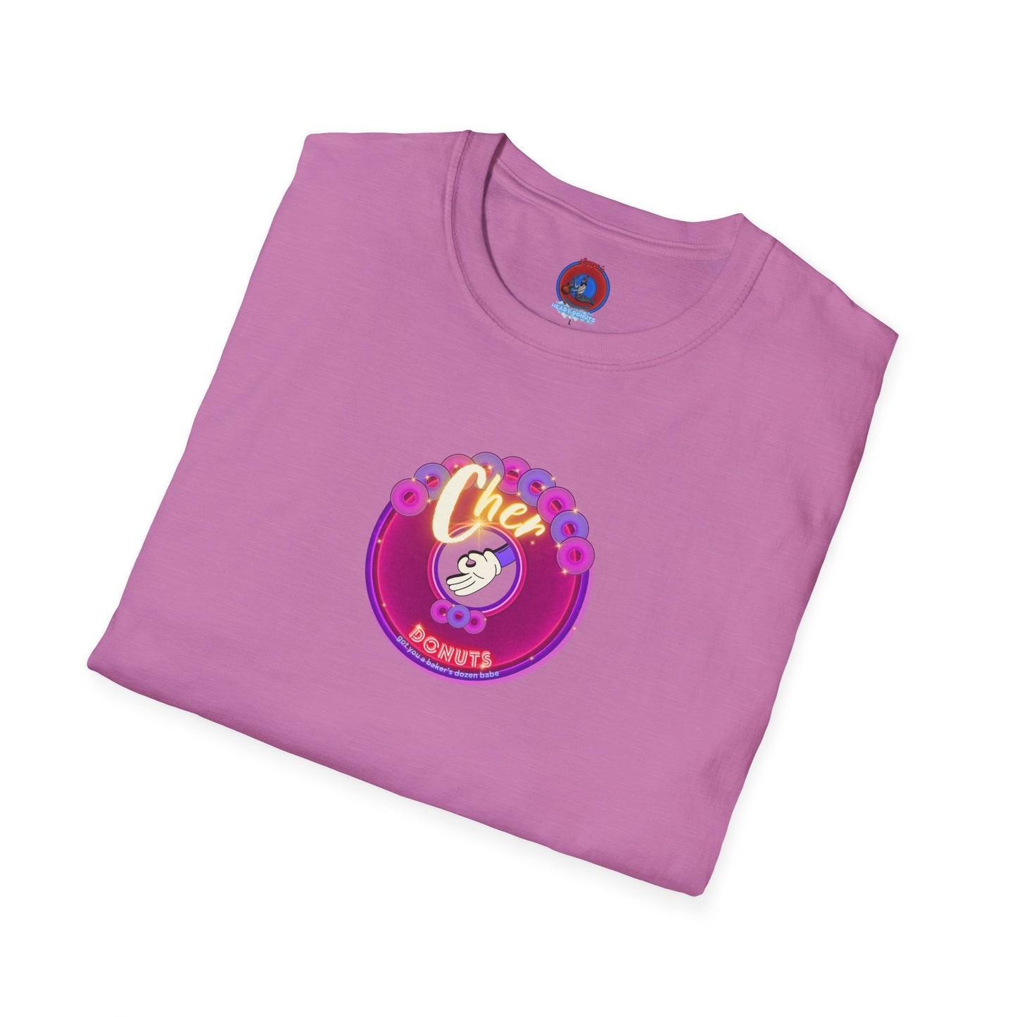 Classic Donut Tee - Unisex Soft-Style - "Chering is Caring Donut' - vivid magenta/purple donut