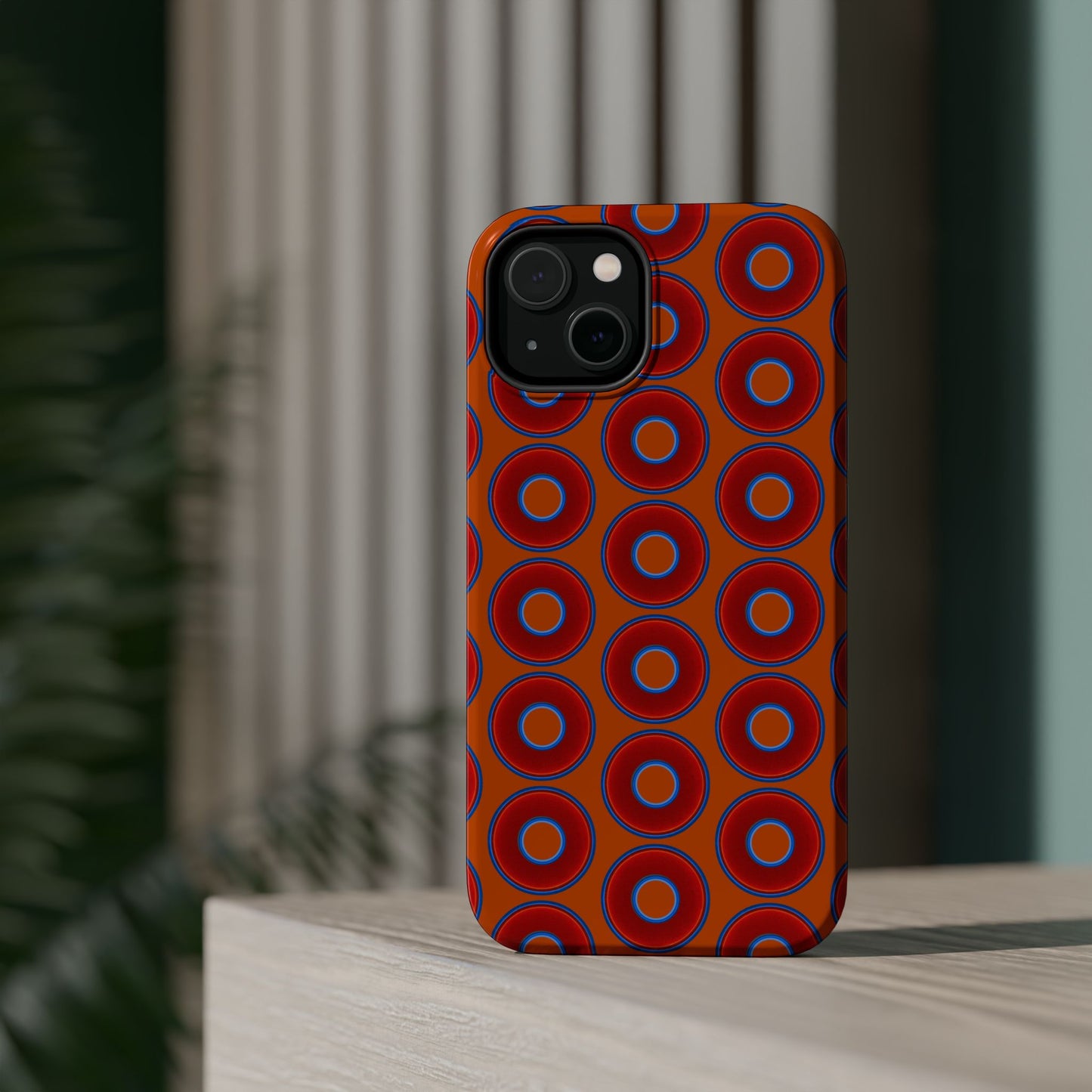 Magnetic Tough Donut Case - red vivid donut print w/dark orange background