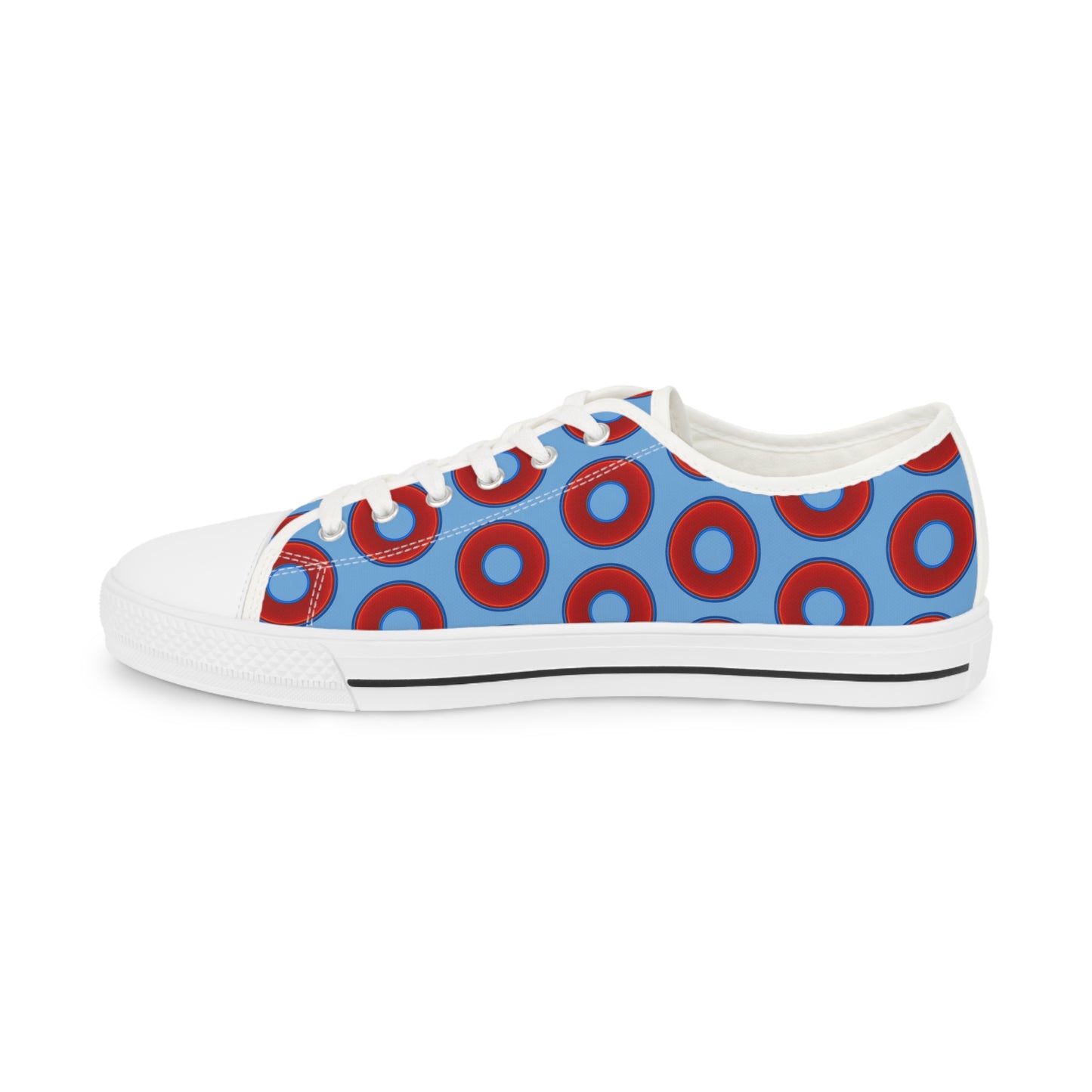Men's - Low Top Chuck Taylors - large vivid red donut print w/light blue background