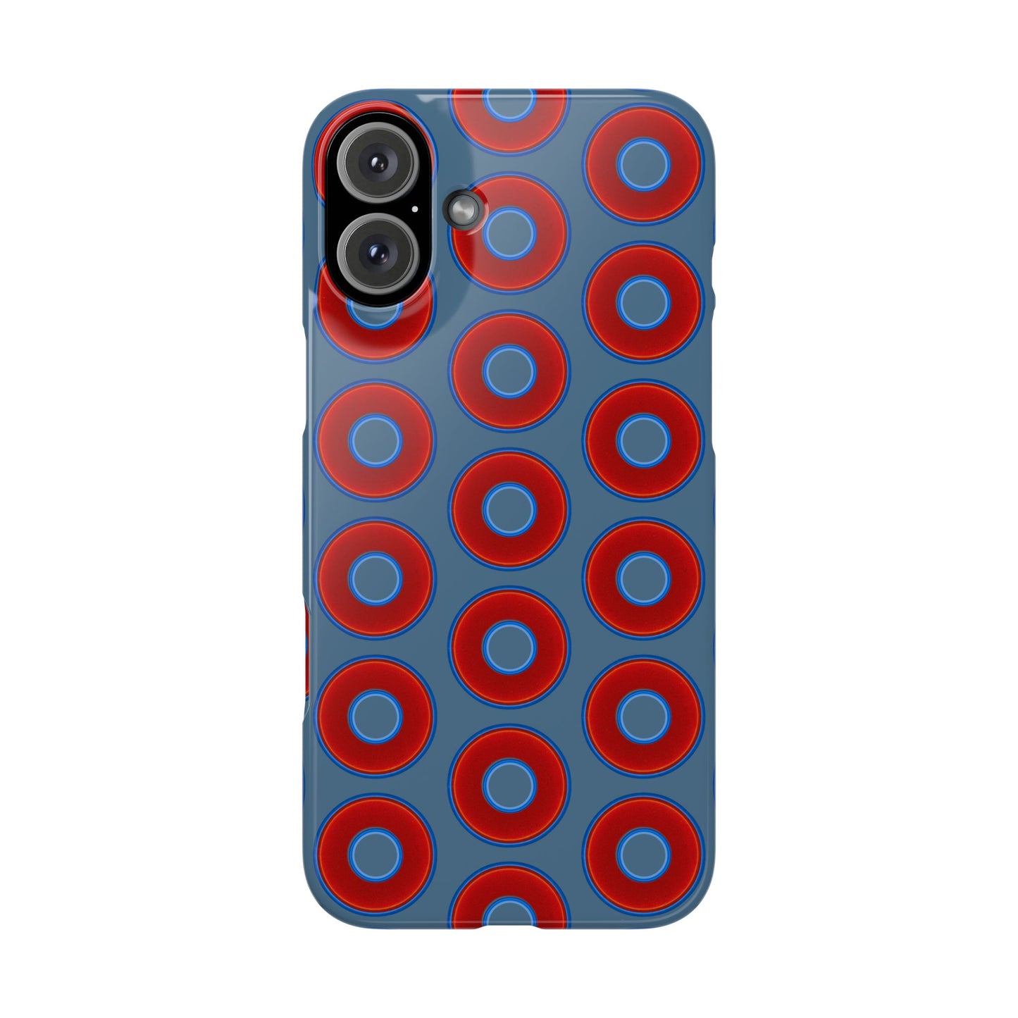 Lumpy Donut Snap Case - red vivid donut print w/steel blue background