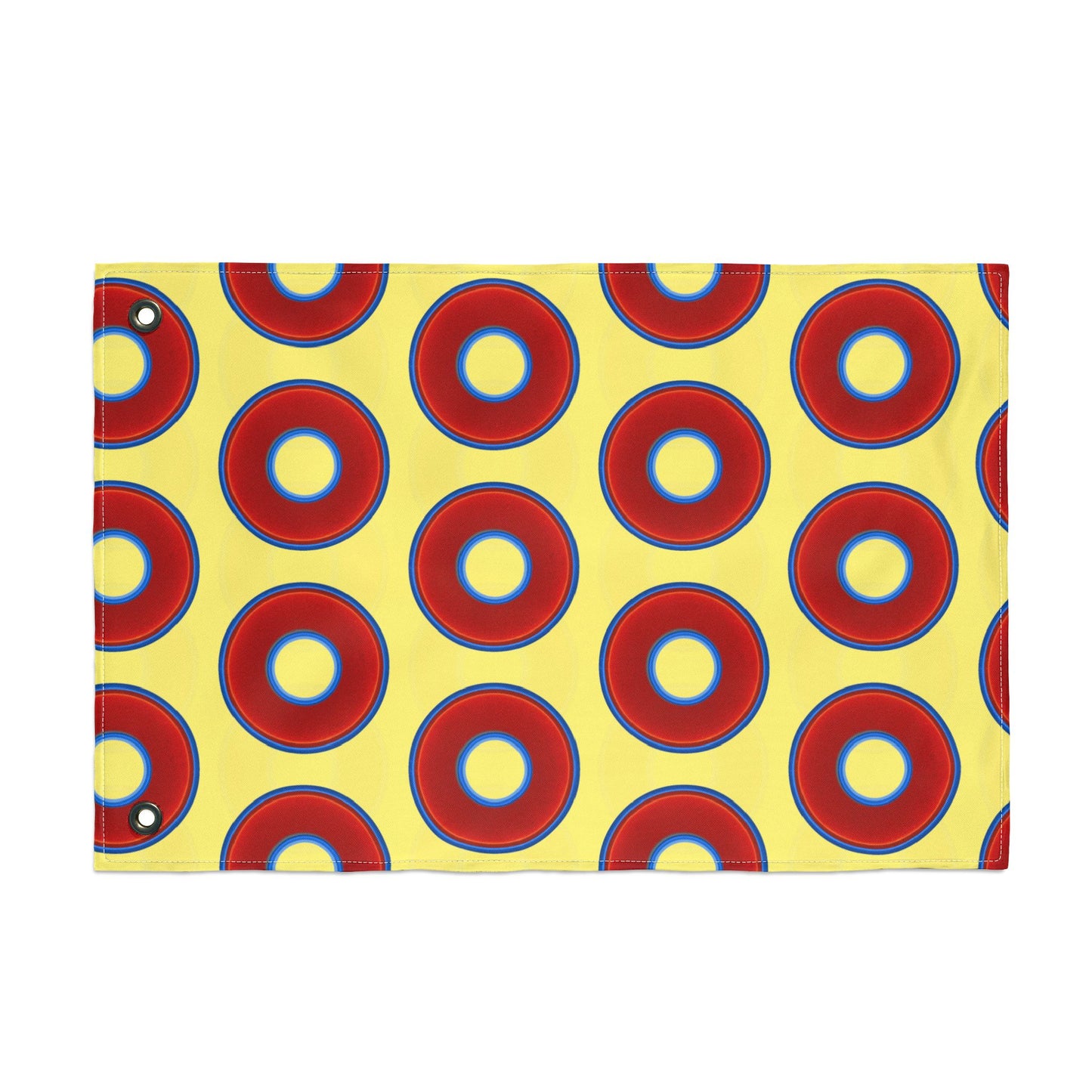Lumpy Flagpole Sitters - Donut Flags [12" x 18"] - red vivid donut print w/yellow background