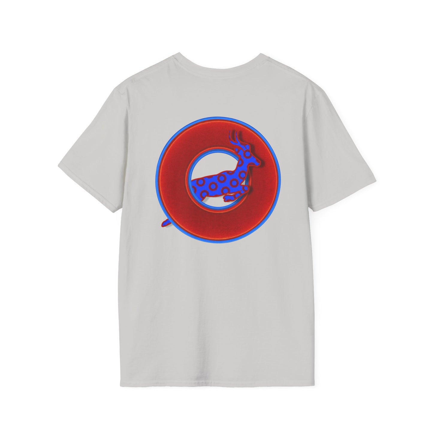 Classic Donut Tee - Unisex Soft-Style - "Out of Control Donut" - vivid red donut - variant 2 "jumping on through"
