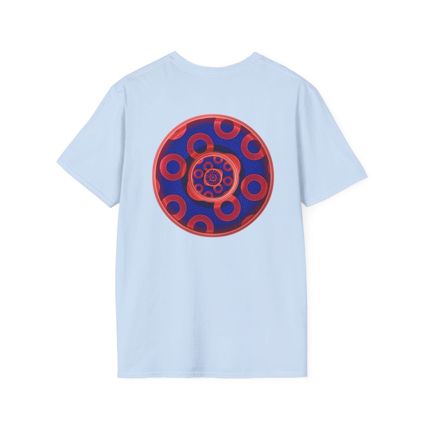 Classic Donut Tee - Unisex Soft-Style - "Kaleidoscope Abyss of Donut" - paradoxical print - variant 2 - series 1.0 - donut vortex - red/blue