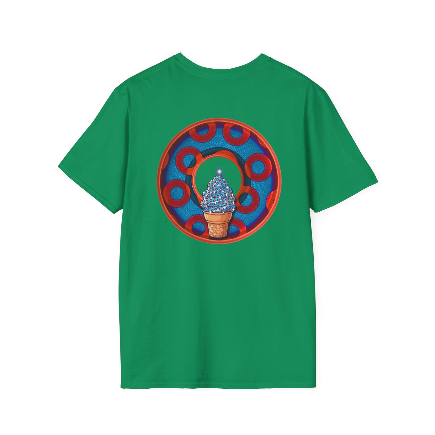 Classic Donut Tee - Unisex Soft-Style - "We All Scream It's ICE Cream" - blue/red rustic paradox donut