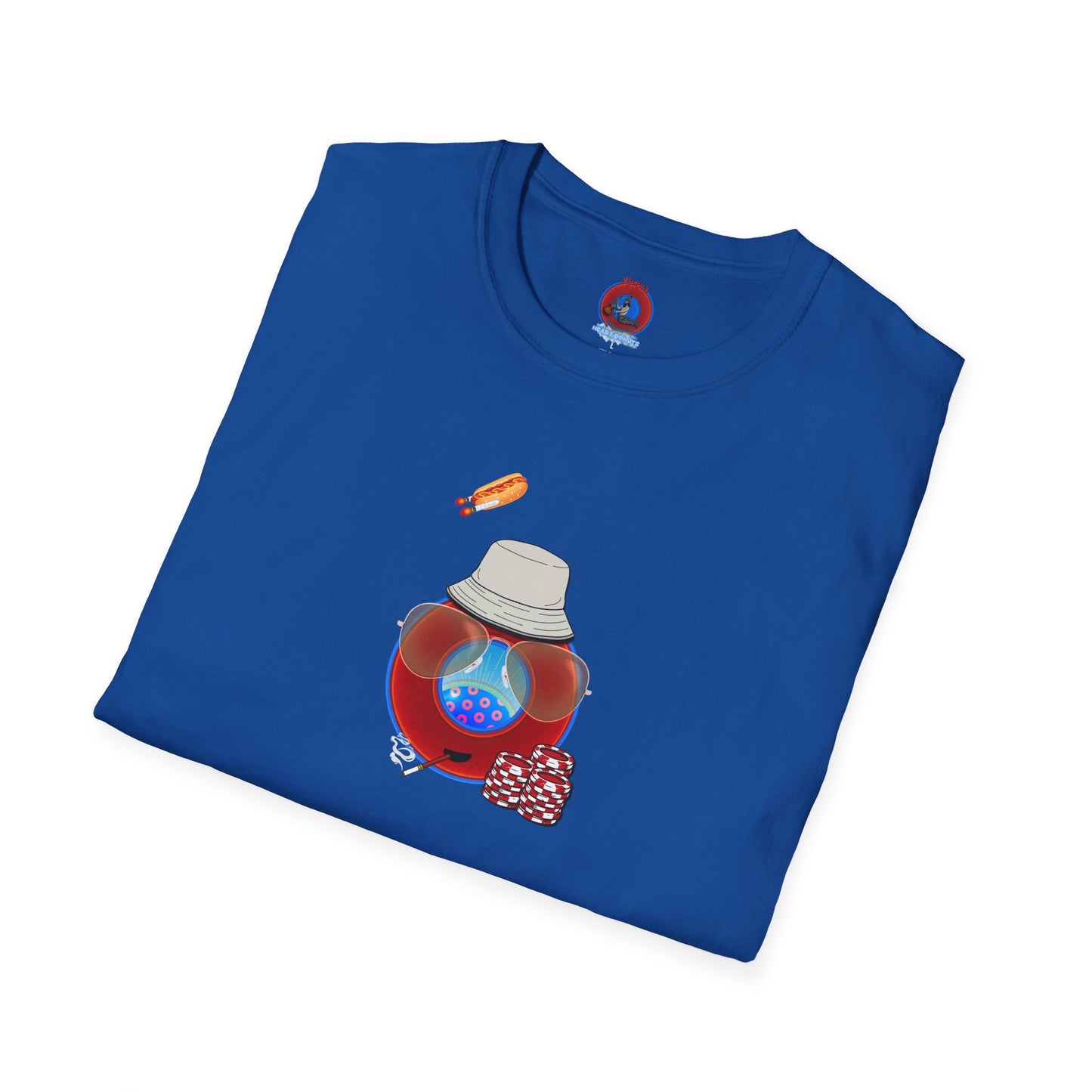 Classic Donut Tee - Unisex Soft-Style - "Gonzo Donut - Fear & Loathing in Gamehendge" -  vivid red donut w/raw dogger - variant 6