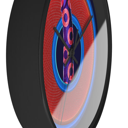 Lumpy Wall Clock - "Sir Richard's Phamous Donut" - variant 1 - red rustic donut w/midnight blue background