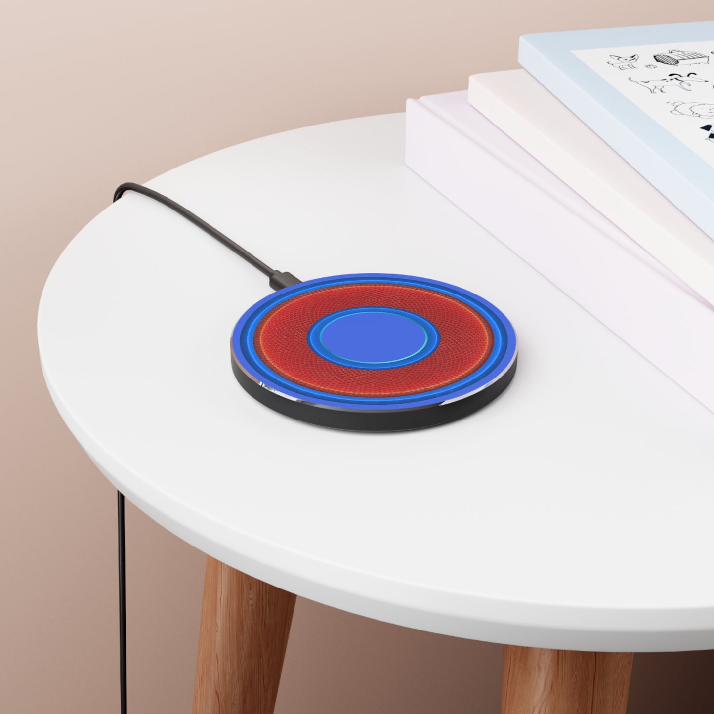 The Flow - Wireless Lumpy Donut Chargers - rustic red/blue donut w/royal blue background