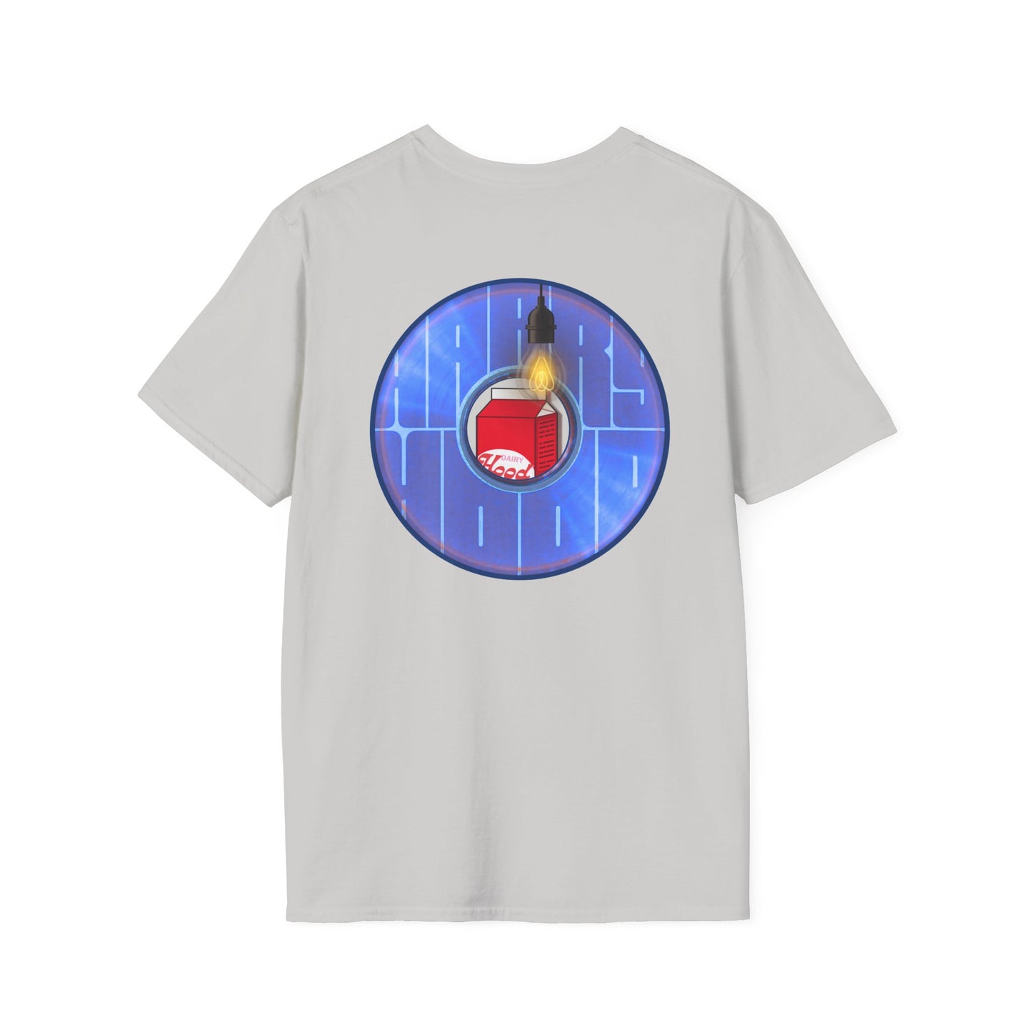 Classic Donut Tee - Unisex Soft-Style - "Harry Left His Shirt" - series 1.0  - variant 4 - purple/blue donut - w/light on