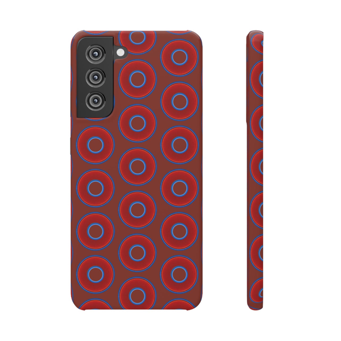 Lumpy Donut Snap Case - red vivid donut print w/burnt umber background