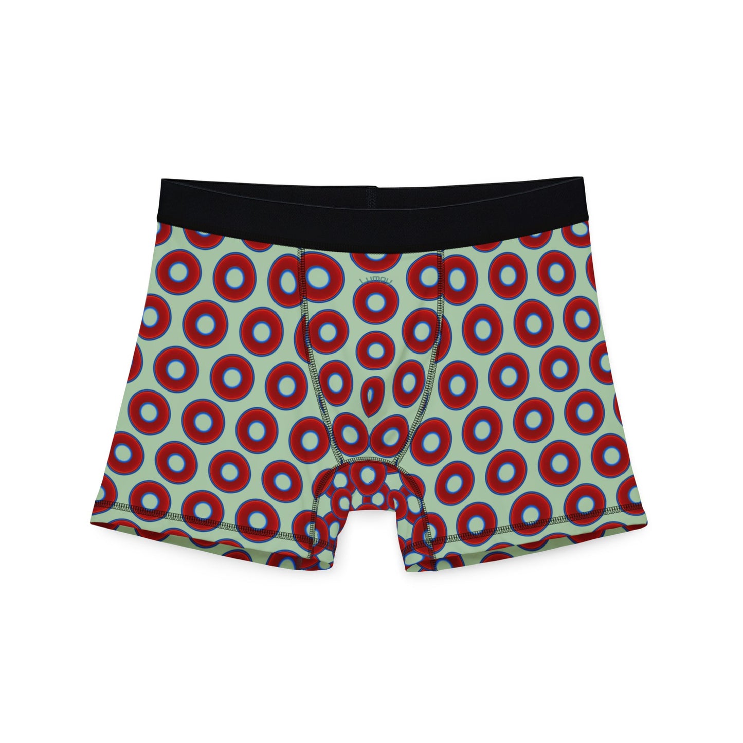 Men's Donut Boxers - red vivid donuts w/seafoam background