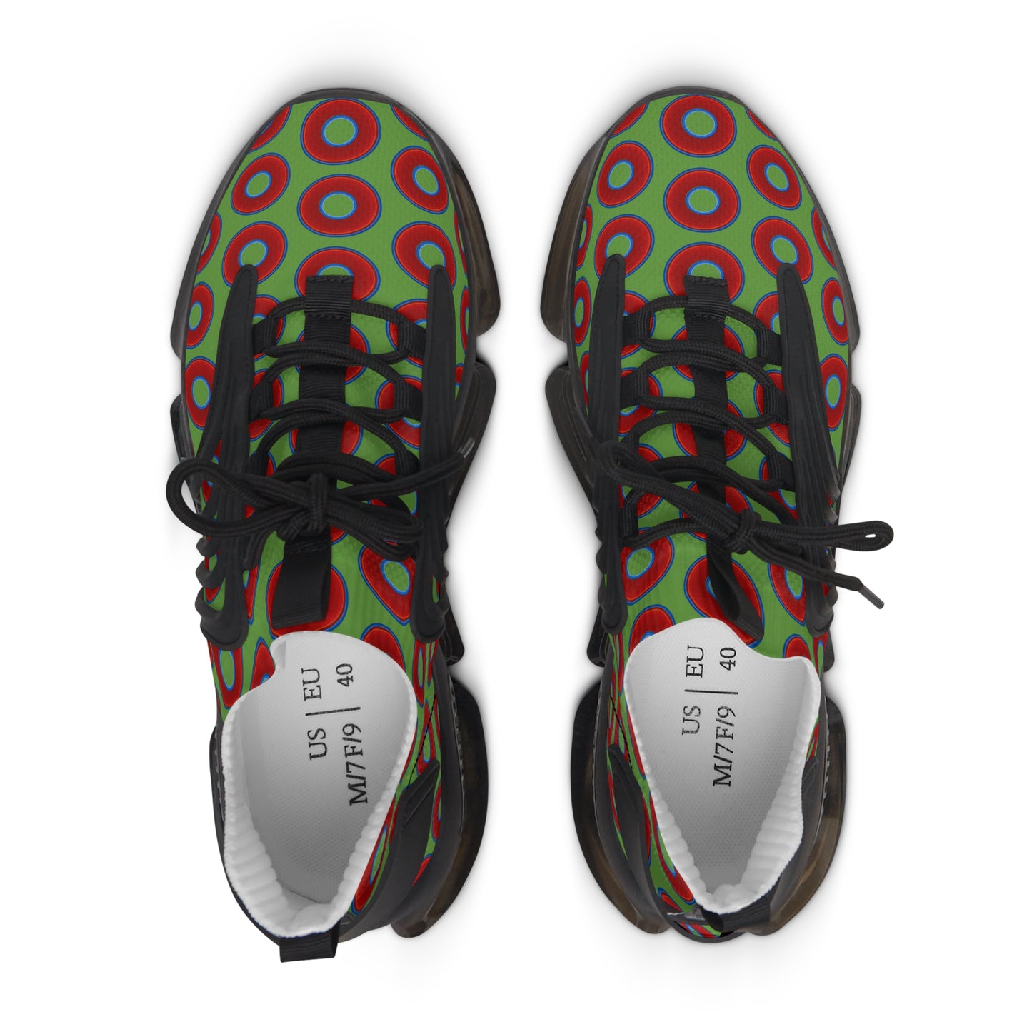Women's Donut Kicks - red vivid donut print w/light green background