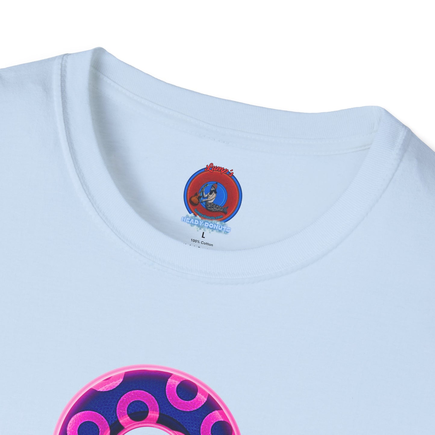 Plain Donuts/Unisex Soft-Style - "Plain Rustic Paradoxical Donuts" - hot pink/dark blue donuts