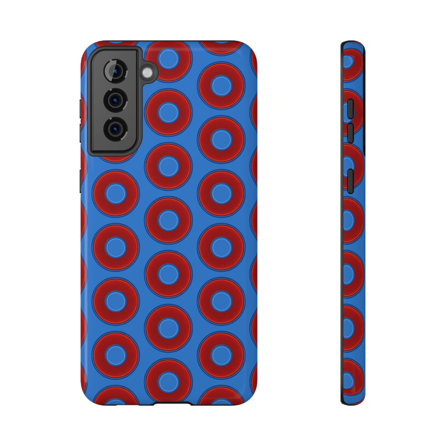 Impact-Resistant Lumpy Donut Case - red vivid donut print w/light royal blue background