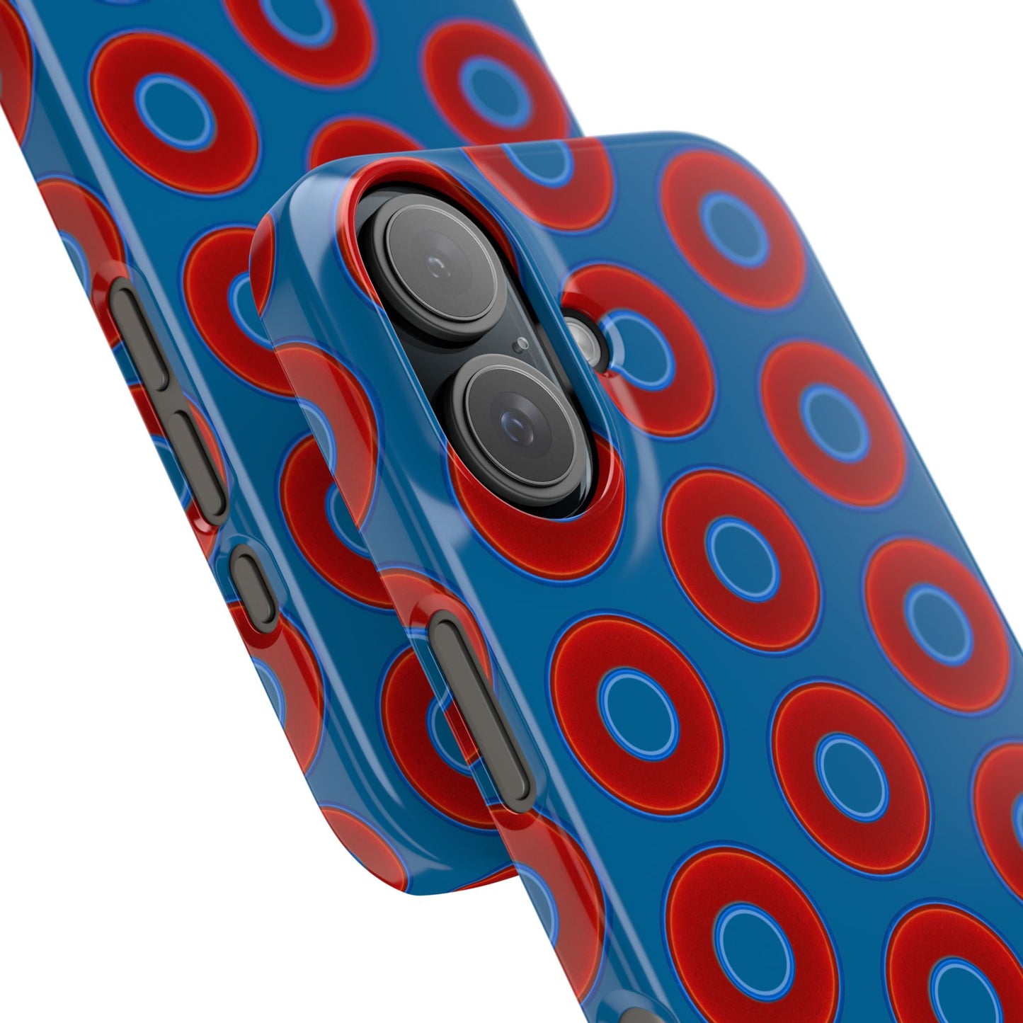 Lumpy Donut Snap Case - red vivid donut print w/wavy navy blue background