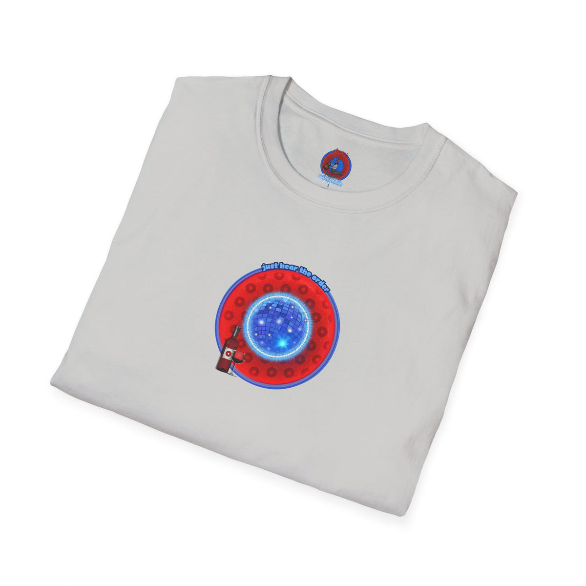 Classic Donut Tee - Unisex Soft-Style - "The Skipper's Donut" - red/blue paradoxical widemouthed donut - variant 1