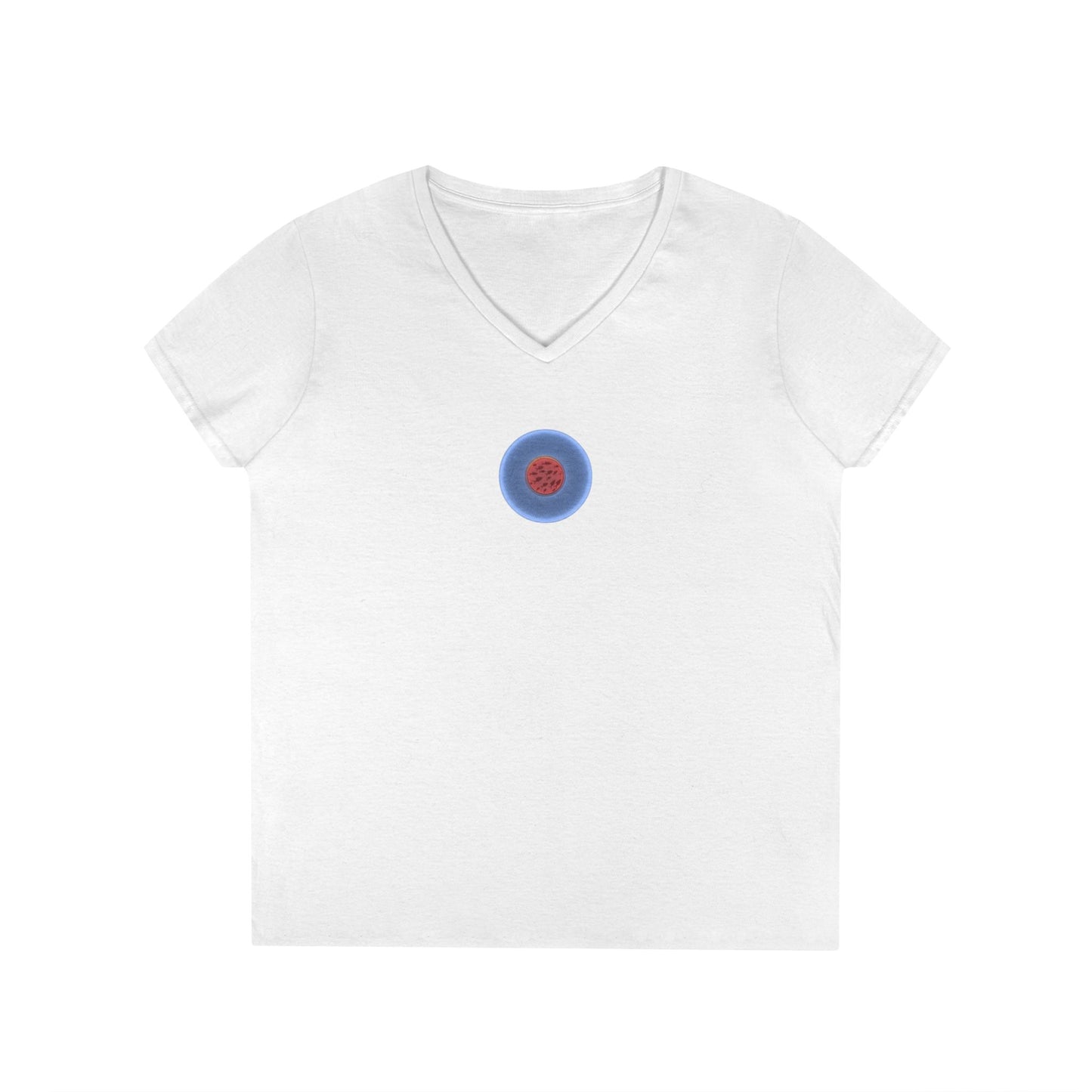 Women's Donut V-Neck Tee - "If I'm Swimming By" - variant 2 - blue/red phatty donut w/