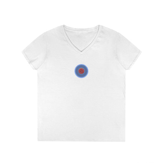 Women's Donut V-Neck Tee - "If I'm Swimming By" - variant 2 - blue/red phatty donut w/