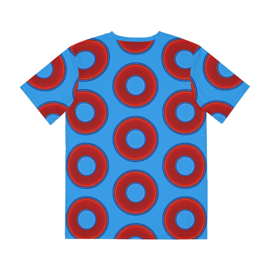 Multi-Beastie Giant Donut AOP Polyester Tee - red vivid donut print w/sky royal blue background