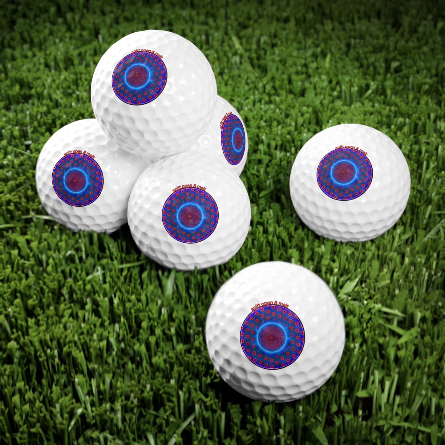 Lumpy Donut Golf Balls - 6-pack - "The Golf Ball that Split Open & Melted" - electric blue paradox donut - variant 2