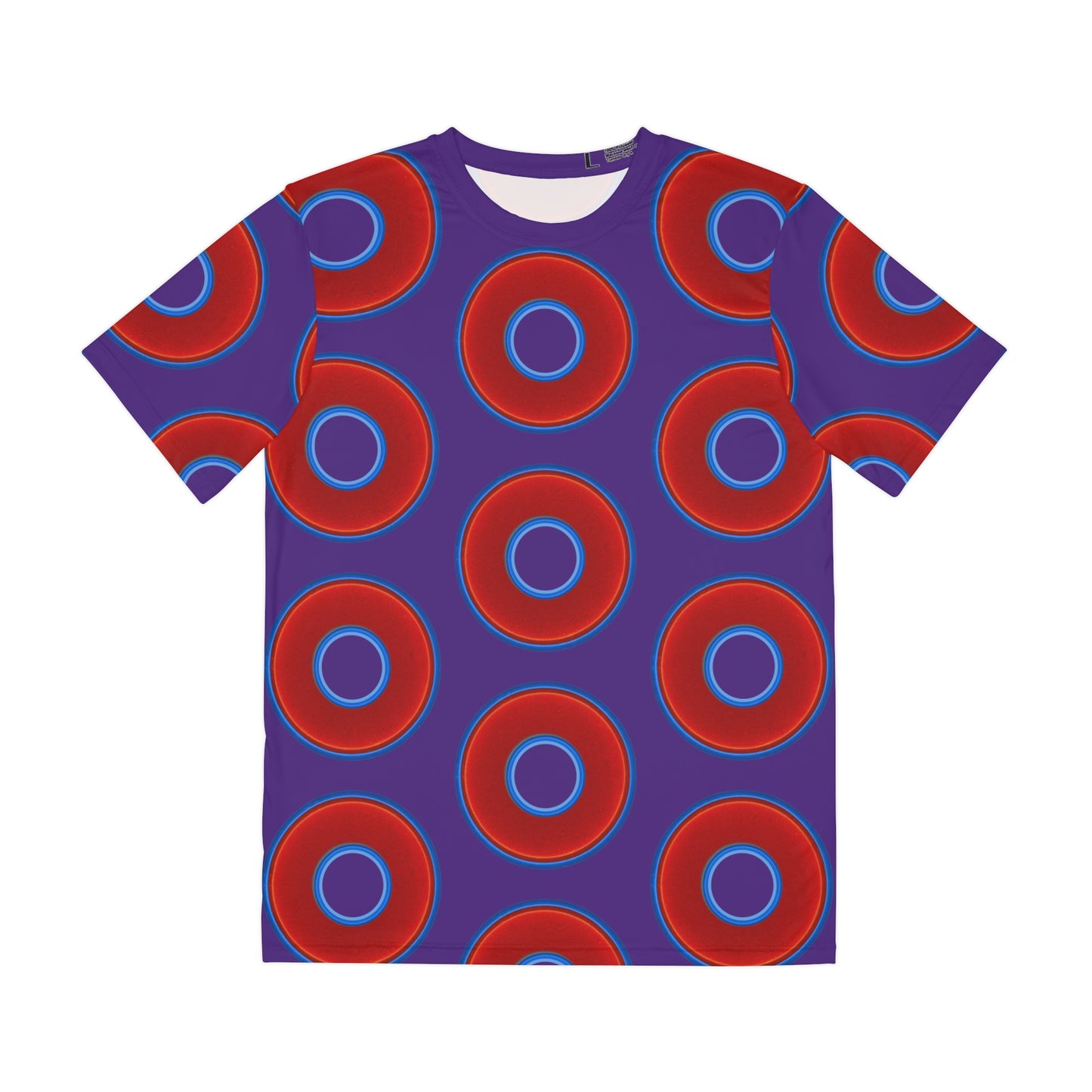 Multi-Beastie Giant Donut AOP Polyester Tee - red vivid donut print w/purple background