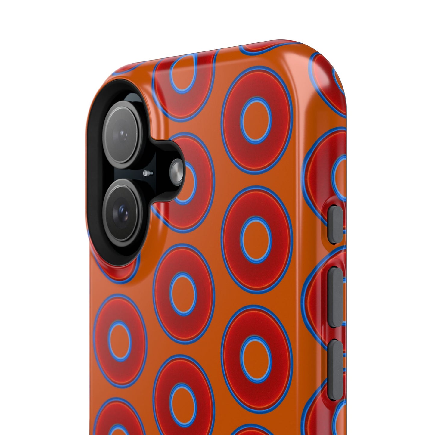 Impact-Resistant Lumpy Donut Case - red vivid donut print w/dark orange background
