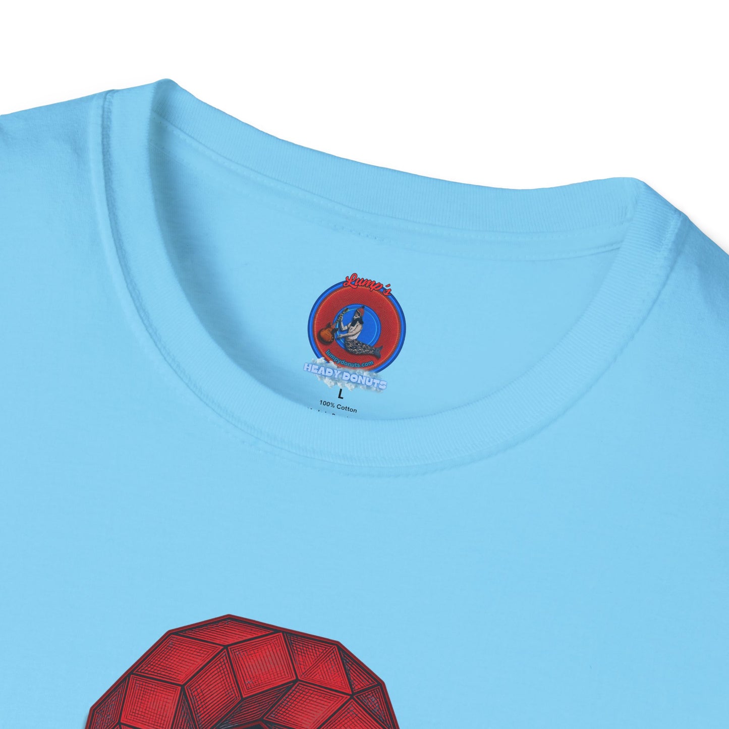 Classic Donut Tee - Unisex Soft-Style - "The 9th Donut" - rustic red/blue cubed donut - variant 1