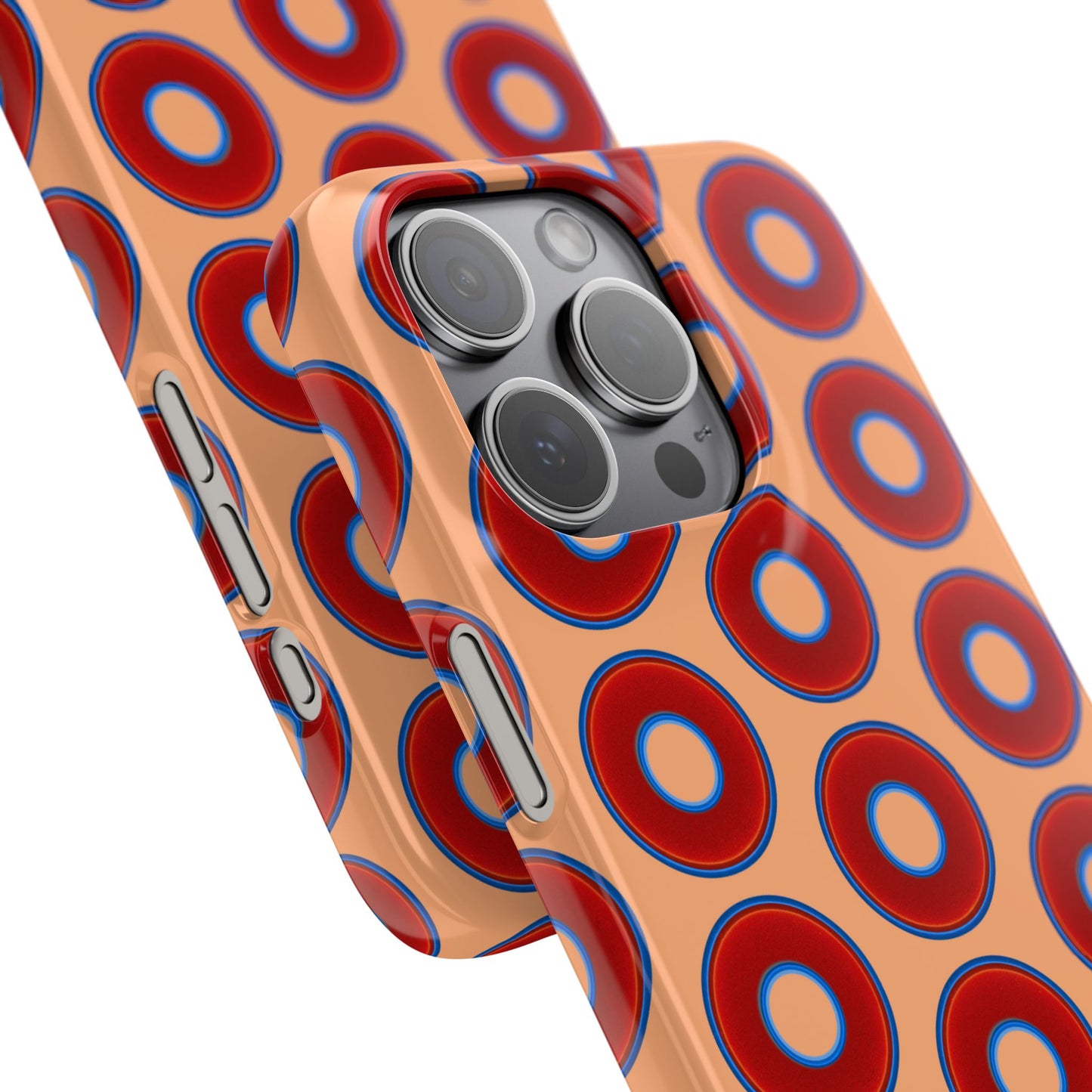 Lumpy Donut Snap Case - red vivid donut print w/peach background