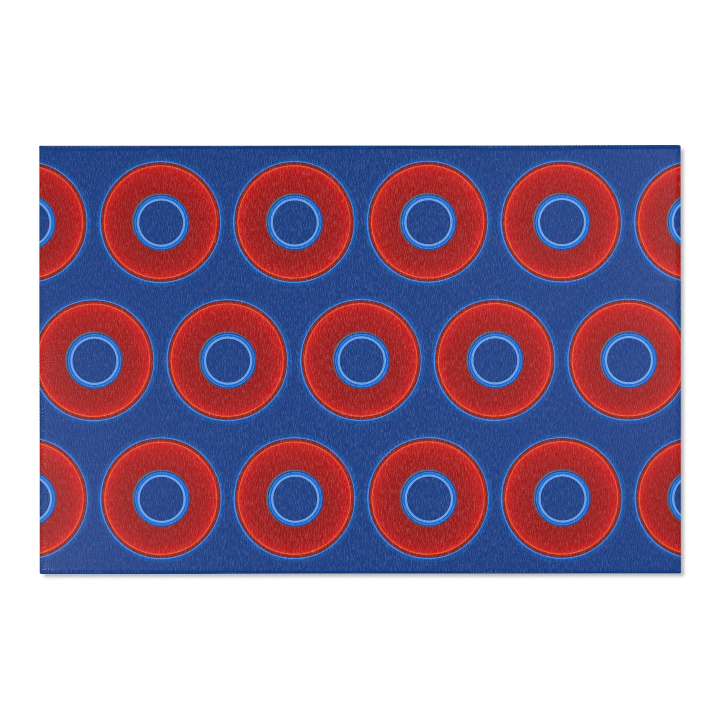 Lumpy Donut Print Rug - choice of 3 sizes - vivid red donut print w/dark blue background
