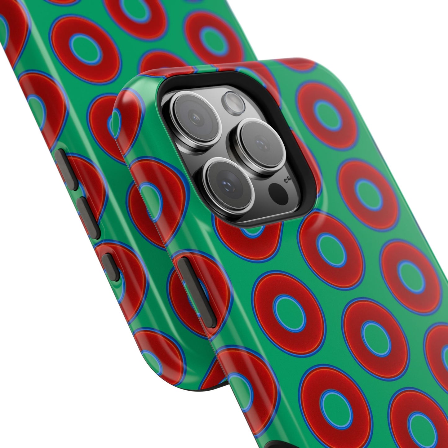 Impact-Resistant Lumpy Donut Case - red vivid donut print w/jade green background