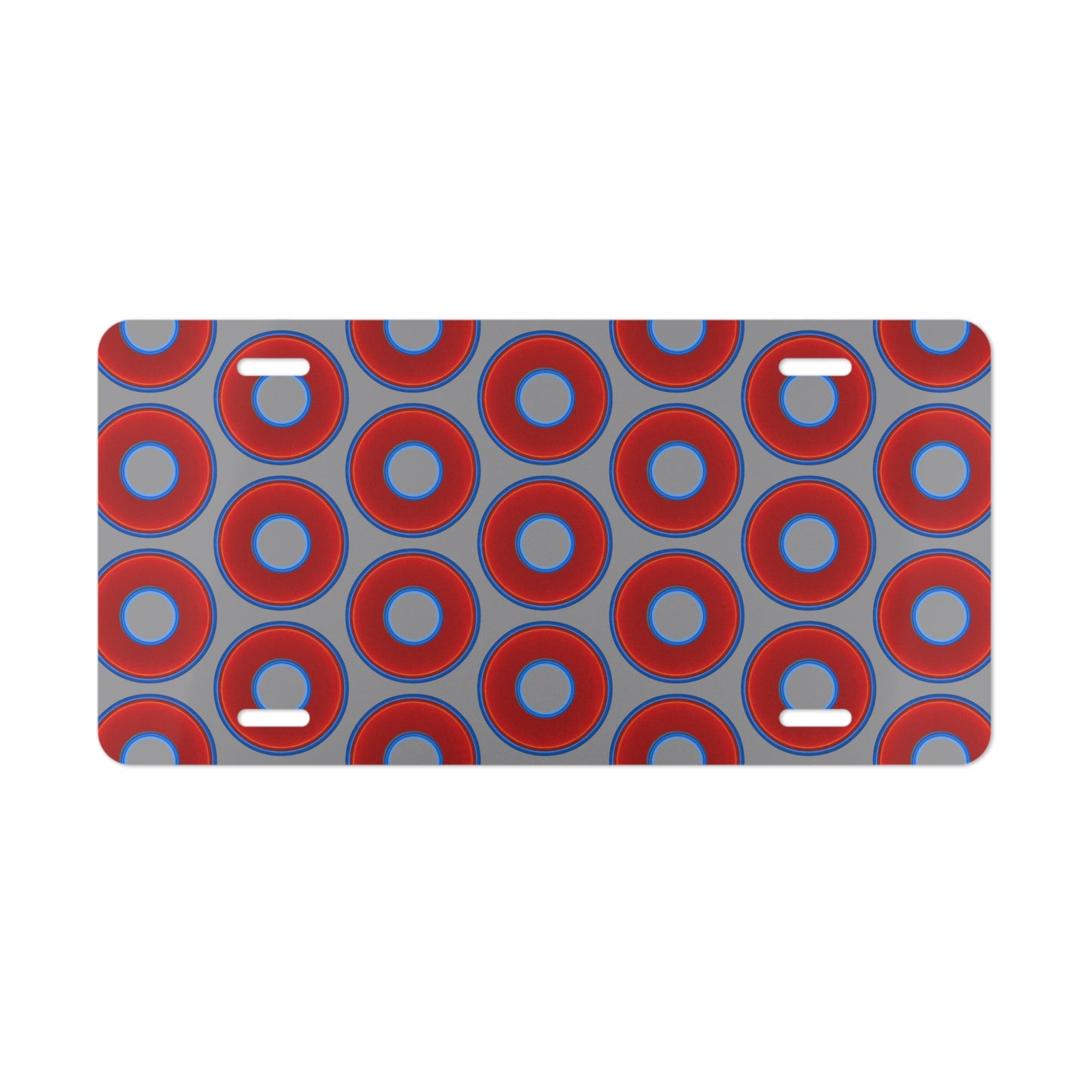 Lumpy Donut Vanity Plate - red vivid donut print w/gray background