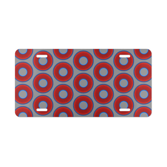 Lumpy Donut Vanity Plate - red vivid donut print w/gray background