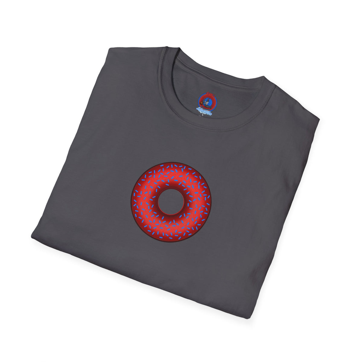 Classic Donut Tee - Unisex Soft-Style - "Plain Plump Donut w/" - plump red donut w/blue sprinkles