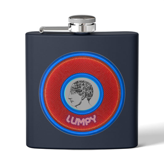 Lump's Donut Flask 6 oz -  "Our Lumpiest Flask" - red/blue rustic donut - [*w/your choice of 6 backgrounds]