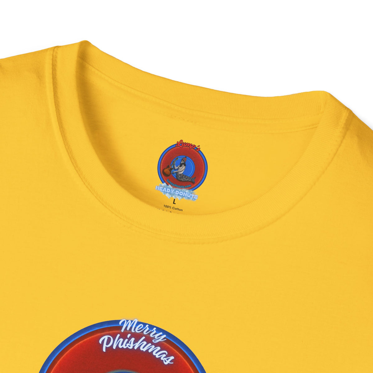 Classic Donut Tee - Unisex Soft-Style - "Phishmas Caroler's Tee " - vivid red/blue donut - variant 2