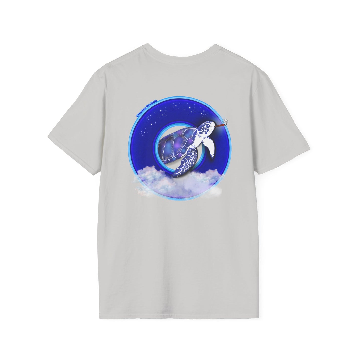 Classic Donut Tee - Unisex Soft-Style - "Clueless Wallob's Donuts" - vivid blue sky donut