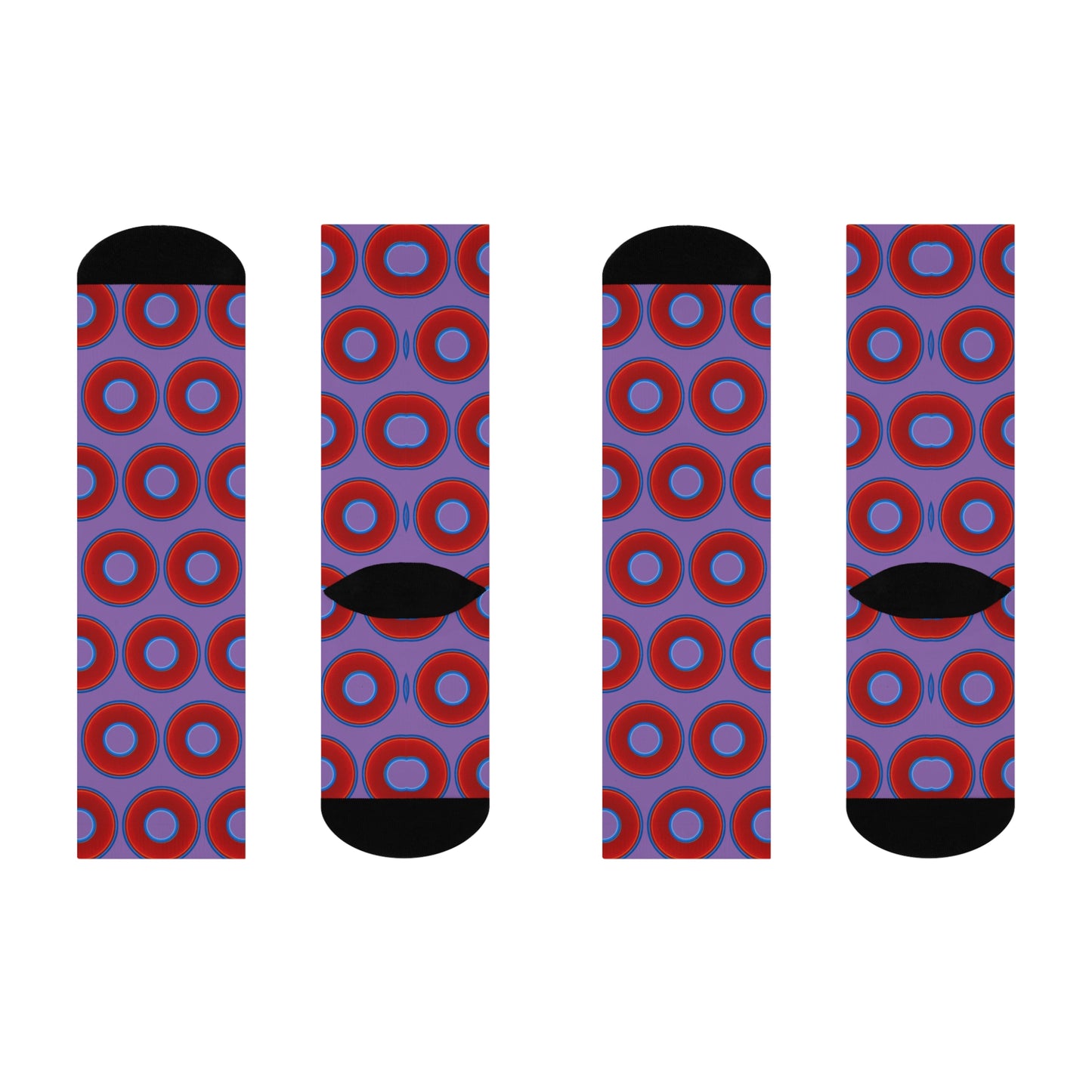 Lumpy Sox - cushioned crew - vivid red donut print w/light purple background