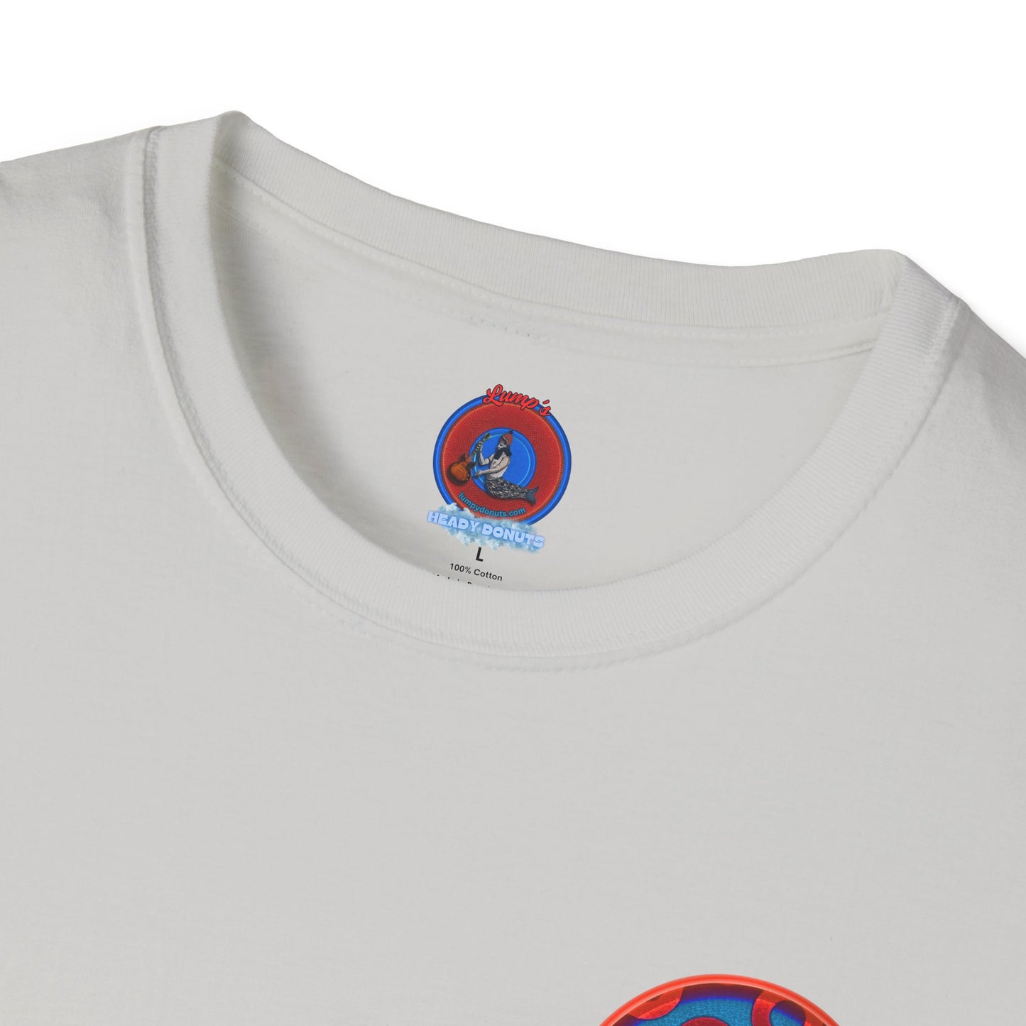 Classic Donut Tee - Unisex Soft-Style - "Peace of Donut" - blue/red paradox donut - [*charitable print - 50% of profit to Alliance for Peacebuilding]