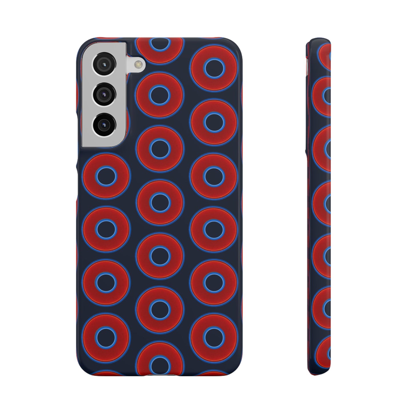 Lumpy Donut Snap Case - red vivid donut print w/midnight teal blue background