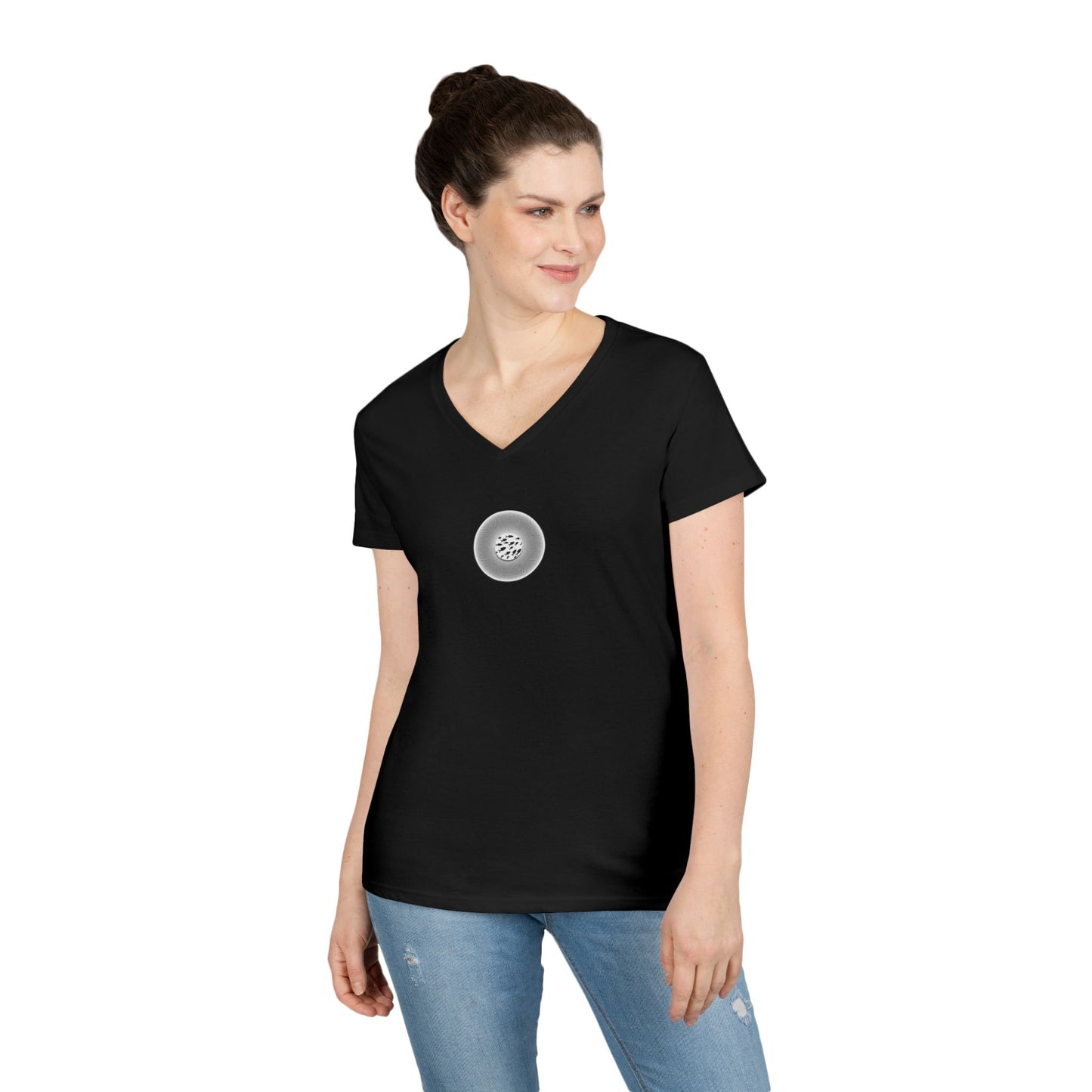 Women's Donut V-Neck Tee - "If I'm Swimming By" - variant 1 - white/black phatty donut w/
