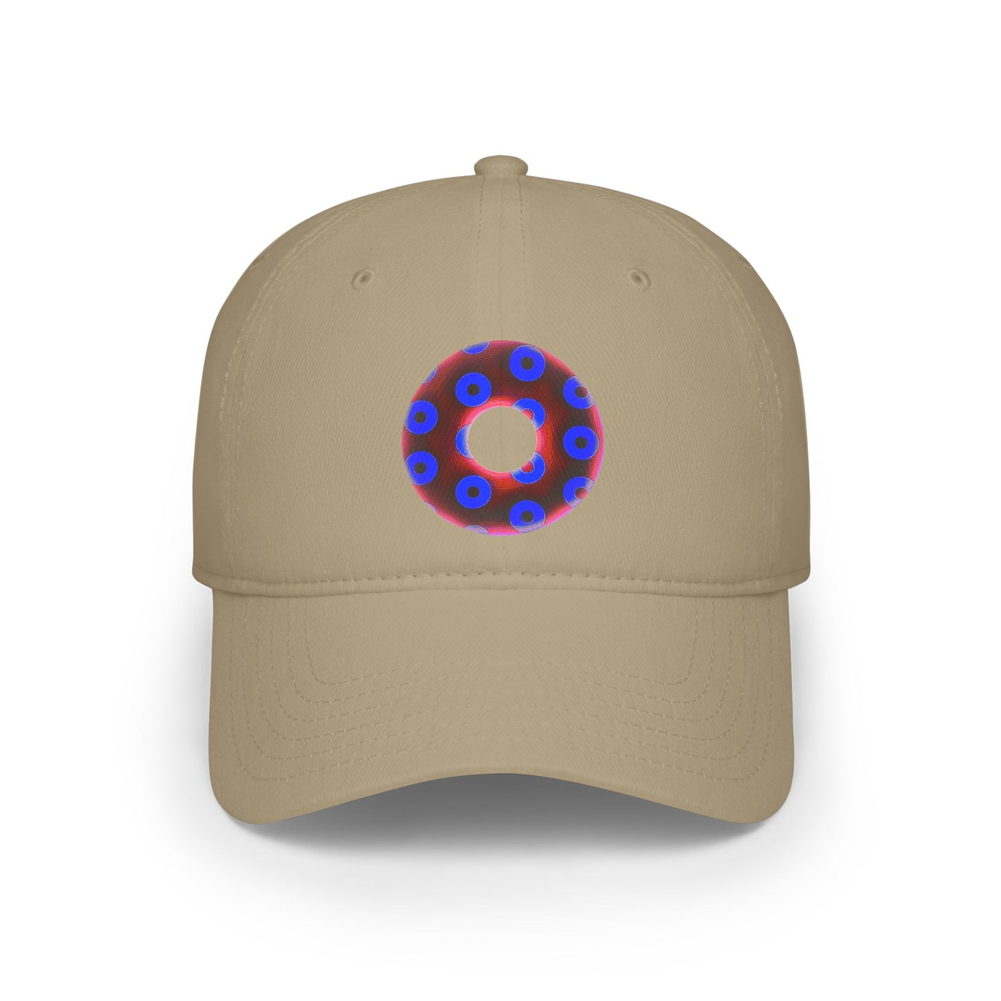 Lumpy Donut Baseball Cap - "Plain [Mary] Jane" - paradoxical dark red/royal blue blimpy donut w/