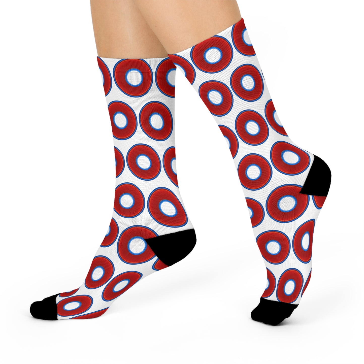 Lumpy Sox - cushioned crew - vivid red donut print w/white background