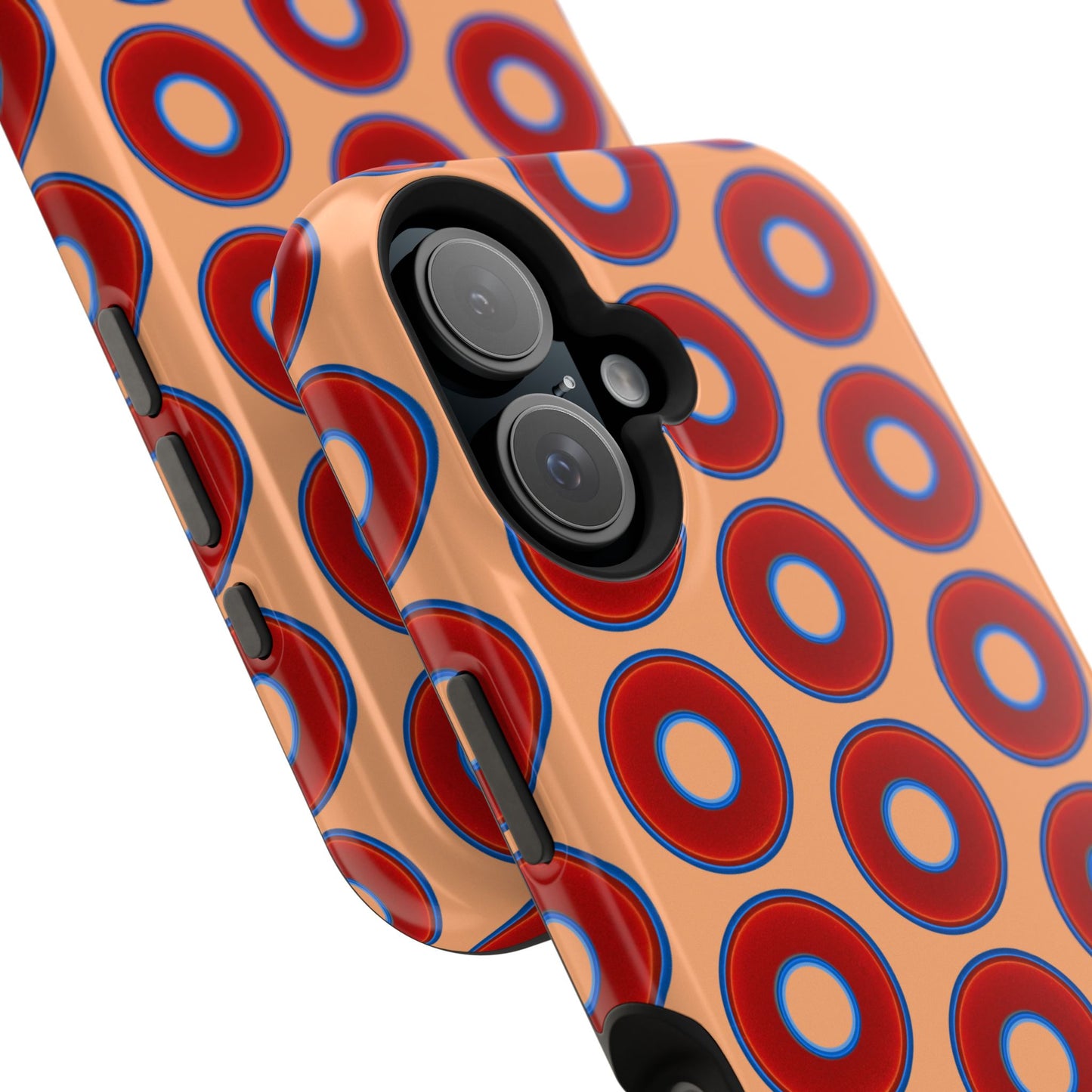 Impact-Resistant Lumpy Donut Case - red vivid donut print w/peach background