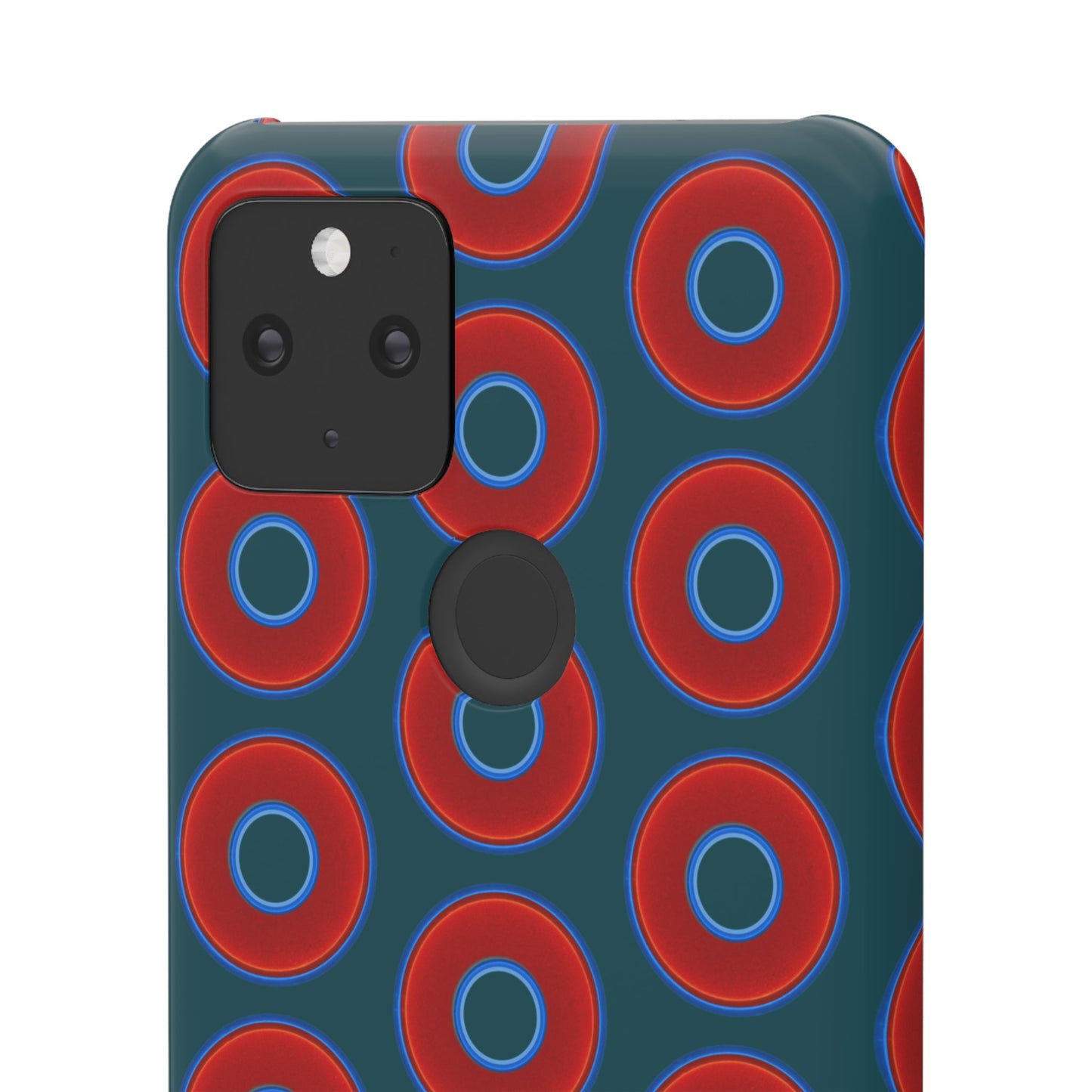 Lumpy Donut Snap Case - red vivid donut print w/midnight teal green background