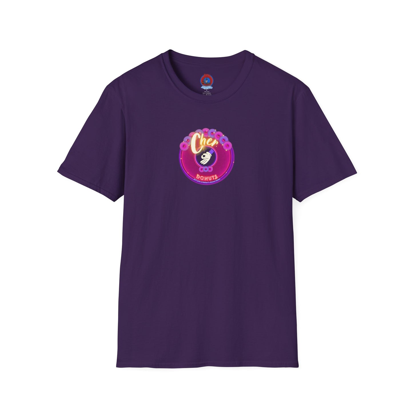 Classic Donut Tee - Unisex Soft-Style - "Chering is Caring Donut' - vivid magenta/purple donut