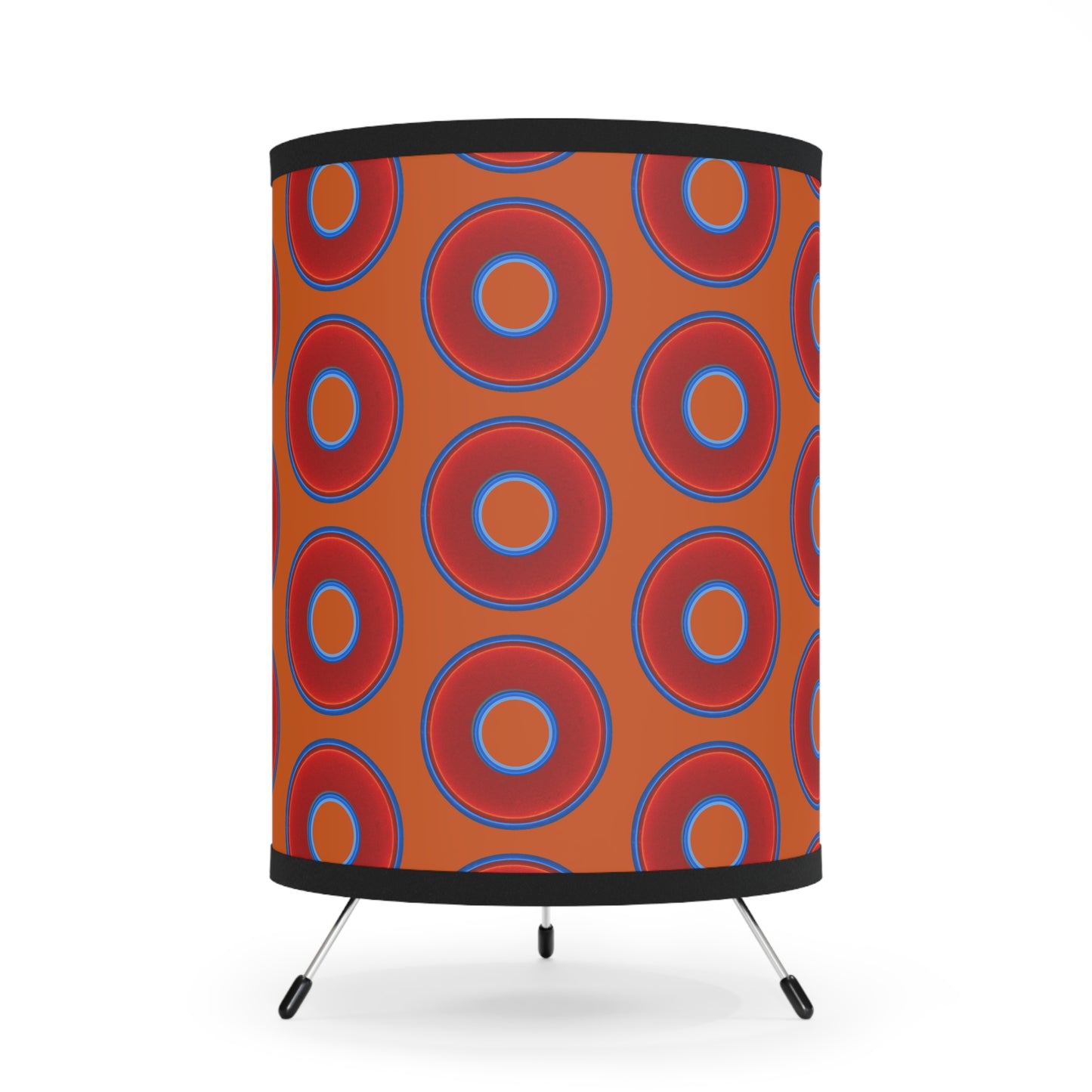 Lumpy Tripod Donut Lamp - vivid red donuts w/dark orange background